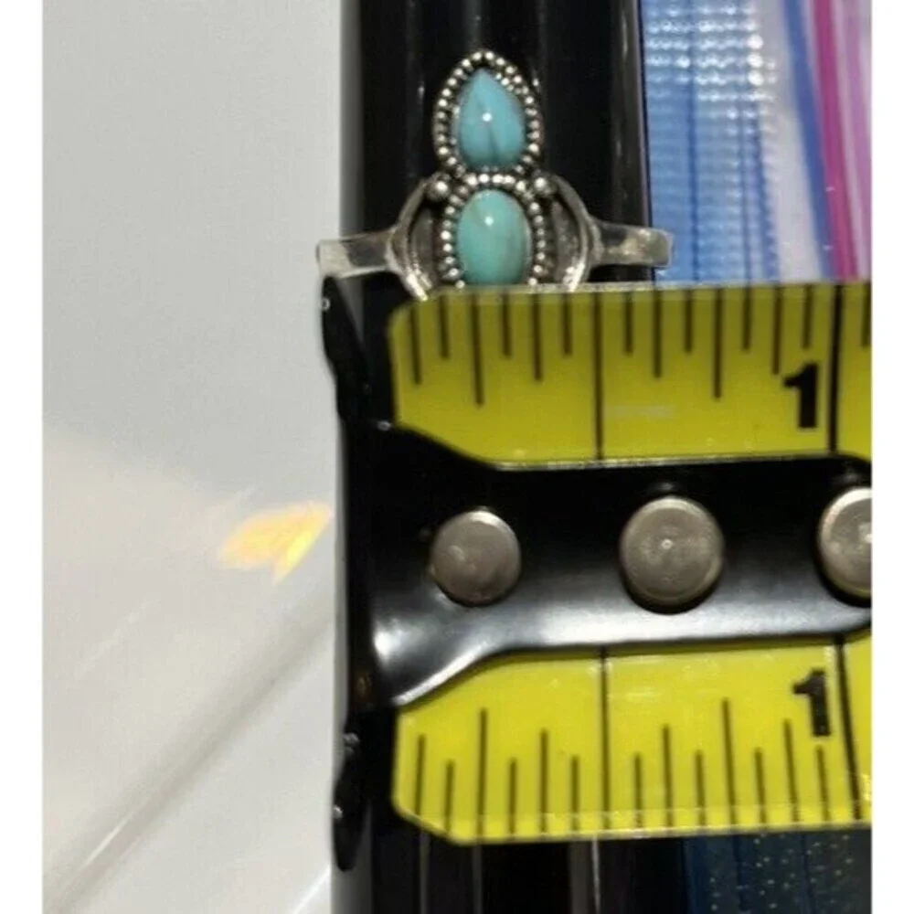 Cocktail Costume Rings Lot Of 2 Silver Tone Rhinestones Faux Turquoise Sz 9/9.25